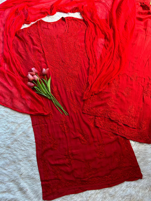 Sai Manjhrekar Red Chikankari Set